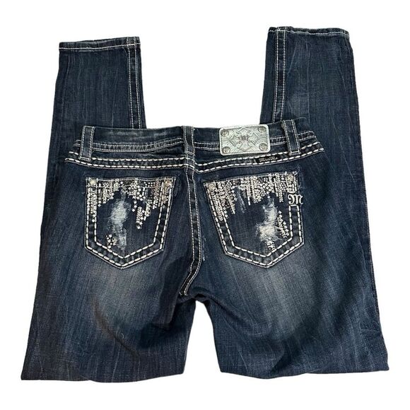Miss Me Embellished Distressed Mid Rise Easy Skinny Jeans Sz 27 - Picture 5 of 15